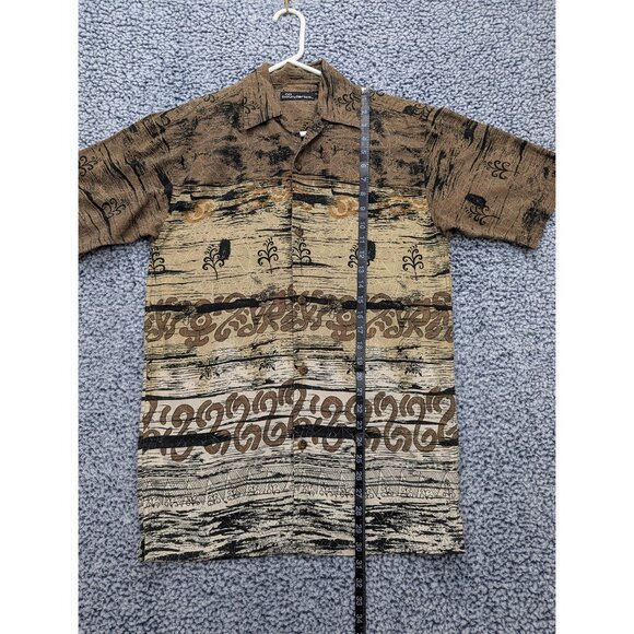 Y2K No Boundaries Hawaiian Button Up Shirt Mens S Tiki Boho Beachy Artsy Brown - Picture 10 of 12